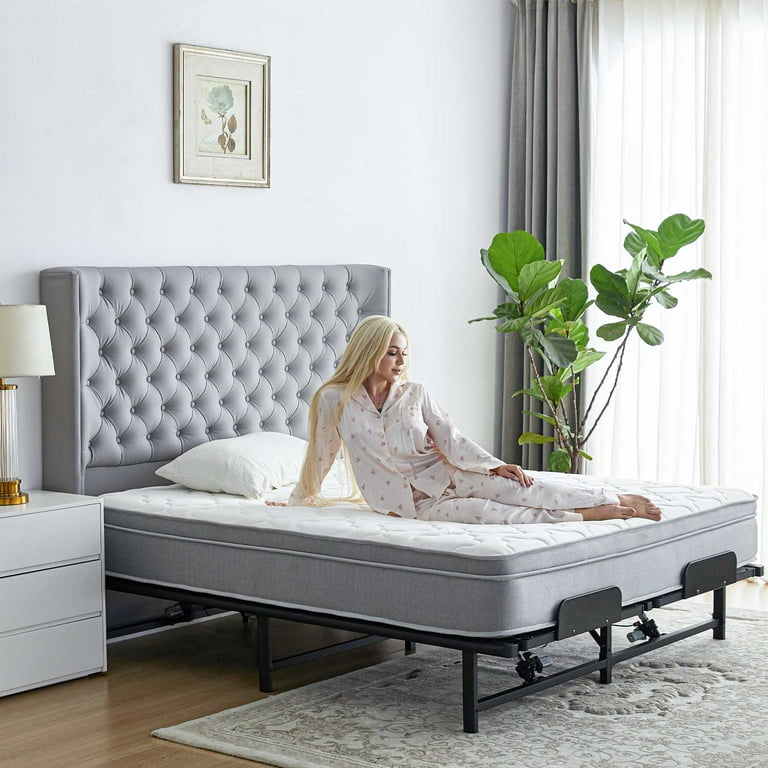 PORKISS Power Adjustable Bed Base Queen Metal Electric Bed Frame with Independent Head and Foot Incline Modern Adjustable Platform Bed with Wired