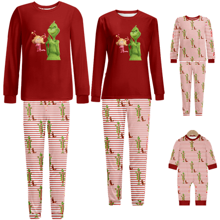 

Family Christmas Pajamas The Grinch Red Stripe Print Sizes for Adult-Kids-Baby-Pet 2-Piece Top and Pants Bodysuits Sleepwear Pajamas Set