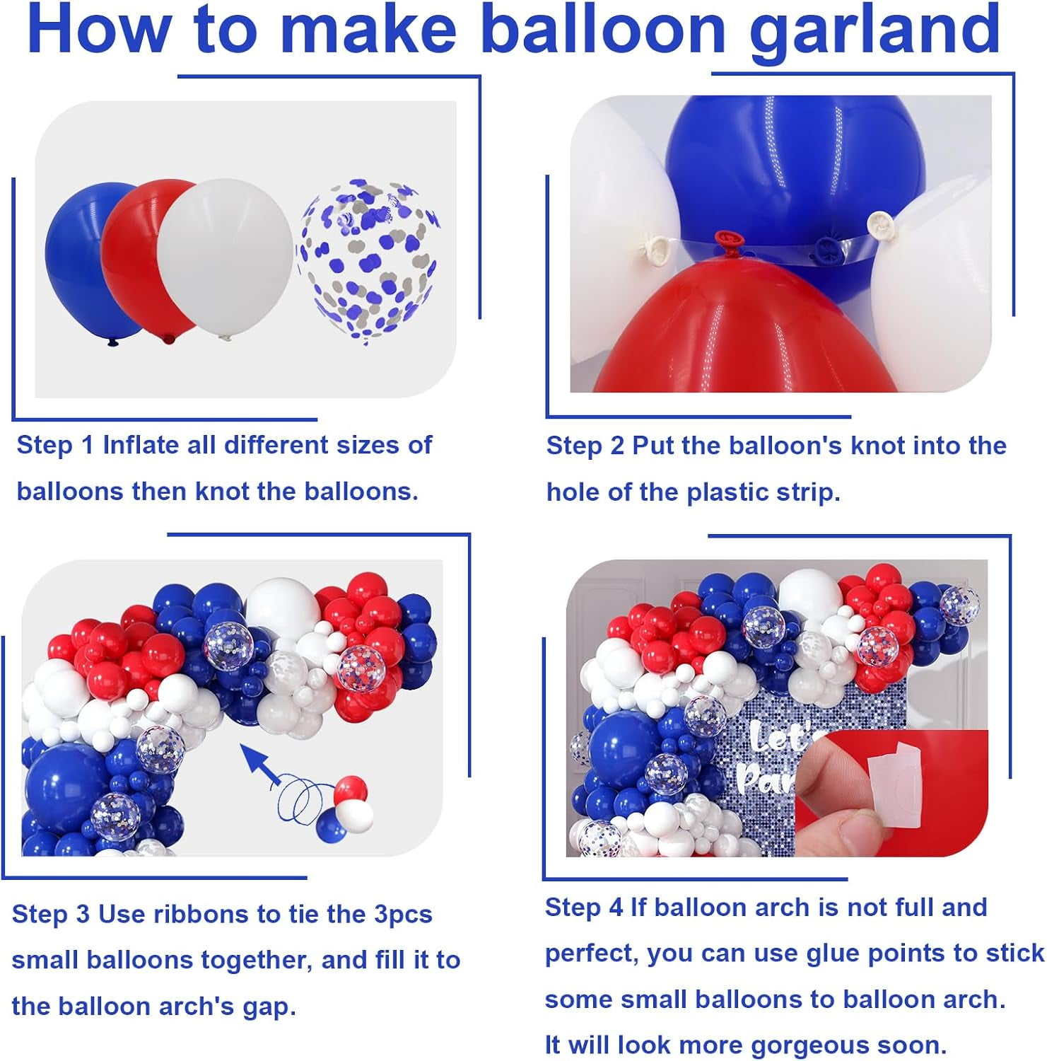 Red White and Blue Balloons Garland Arch Kit 164pcs Balloons Different Sizes 5 10 12 18inch with Confetti Balloons for Labor Day 4th of July Baseball Birthday Party Decorations