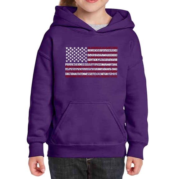Girl's Word Art Hooded Sweatshirt - 50 States USA Flag