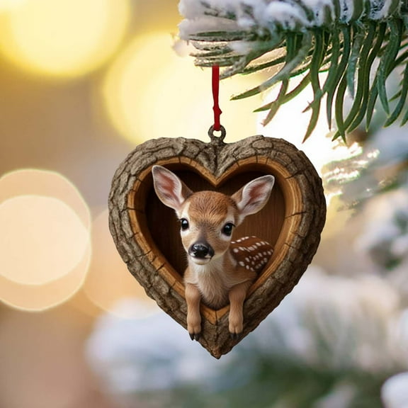 Forest Animal Ornaments Woodland Heart Creature Christmas Tree Decorations 2026 Lion Animal Acrylic Ornaments Rustic Forest Hanging Decor for Holiday Home Winter Party Gifts, 2D