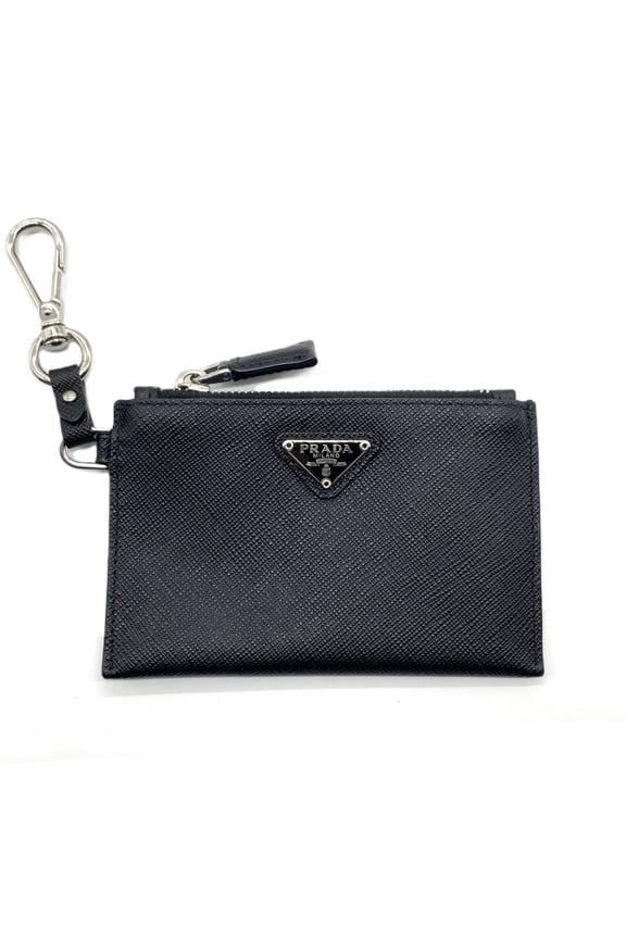 Pre-Owned Prada Saffiano Keychain & Coin Case Card Triangle Black PRADA