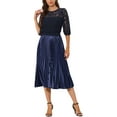 thumbnail image 2 of INSPIRE CHIC Women's 3/4 Lantern Sleeve Semi Sheer Vintage Lace Tops Dark Blue M, 2 of 5