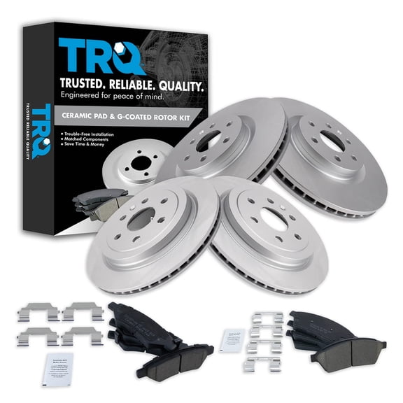 TRQ Front and Rear Brake Pad & Rotor Kit Brake Pads Brake Rotor Ceramic Premium G-Coated Fits Select 2010-2016 Cadillac SRX