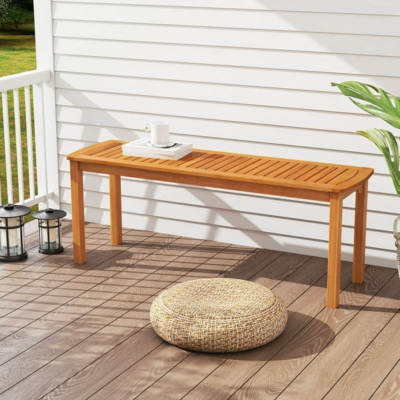 Costway Acacia Wood Outdoor Bench 48" Long Patio Dining Bench with Slatted Seat for Garden