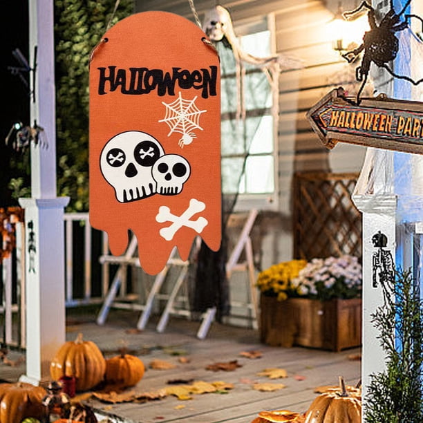 pstuiky Letrero colgante de madera pintado para Halloween decoración navideña letrero colgante para puerta adornos artesanales de madera