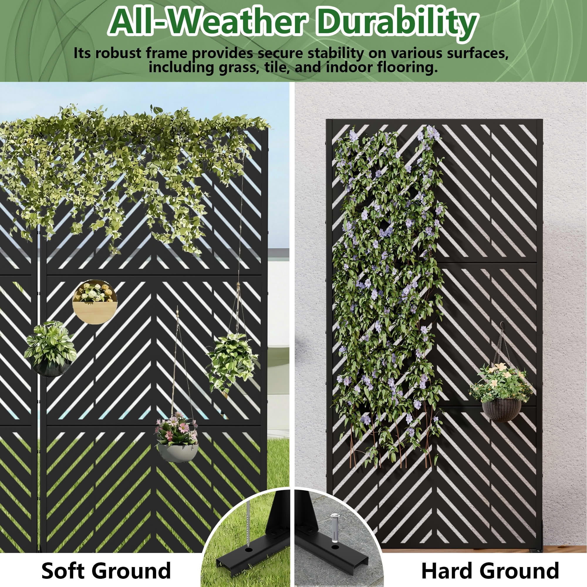 MAYEERTY 2-Piece Outdoor Metal Privacy Screen 6ft × 3ft Black, 3-Panel Parallel Decorative Screen, Rust-Resistant for Patio