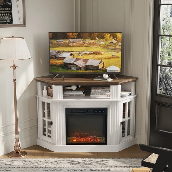 Homall Corner Fireplace TV Stand Modern Farmhouse TV Stand with Electric Fireplace for TVs up to 50",White