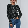 thumbnail image 4 of CEHVOM Women Casual Tight Printing Pullover Long Sleeve Button Round Neck Tees Tops, 4 of 7