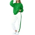 thumbnail image 2 of Conjuntos de blusas y camisas de manga larga y cuello redondo para niños, de color liso, con capucha y pantalones deportivos con lazo en las piernas, para deportes casuales, de dos piezas, de poliéste, 2 of 5