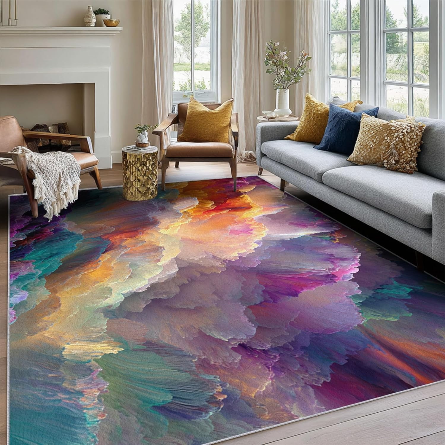 Colorful Area Rugs, Abstract Fantasy Art Pattern Carpet, Washable Non ...