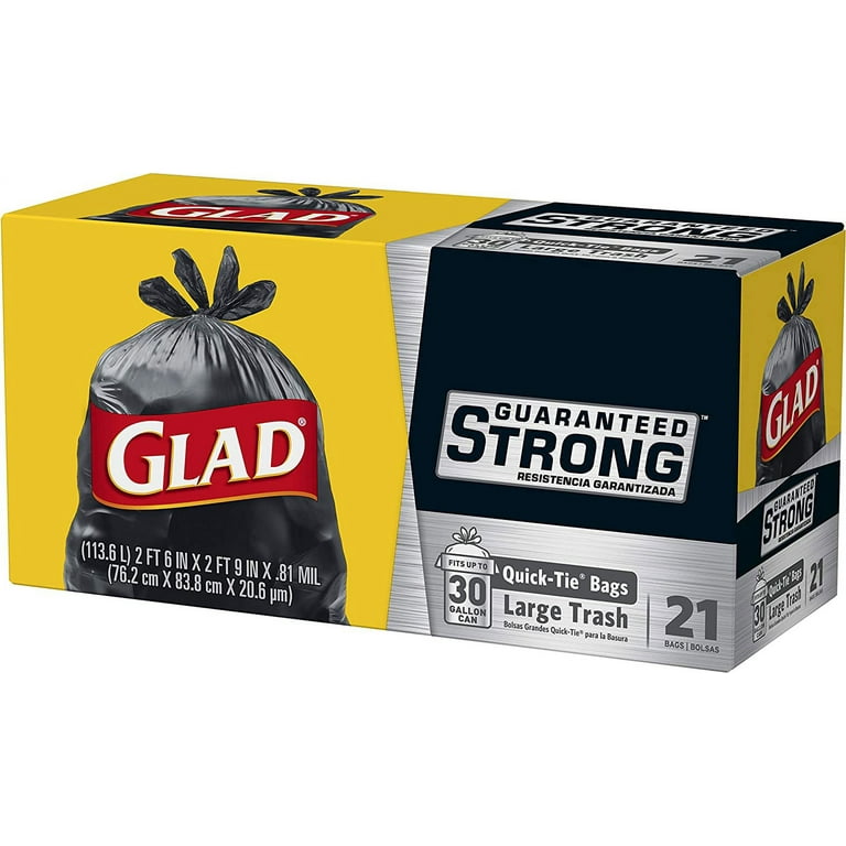 Glad® Guaranteed Strong Large Quick-Tie® Trash Bags, 30 Gallon, 10