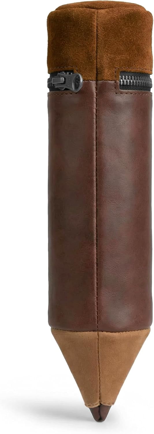 Pencil-Shaped Case for Pens, Pencils, Markers, and Office Accessories, Zippered Bag, Pen Storage, Full Grain Leather, Handmade (Bourbon Brown)