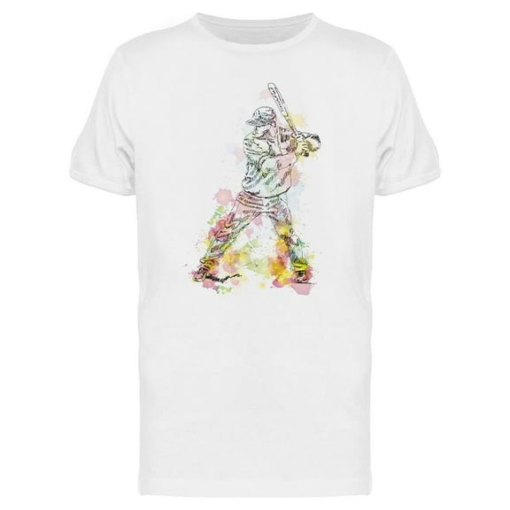 Watercolor Baseball Player T-Shirt Men -Image by Shutterstock, Male x-Large