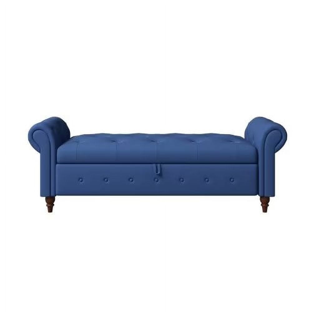 63" Storage Ottoman Bench, End of Bed Button Tufted Ottoman Bench, Rolled Armed Ottoman Couch Long Bench for Bedroom, Living Room, End of Bed, Hallway, NAVY BLUE