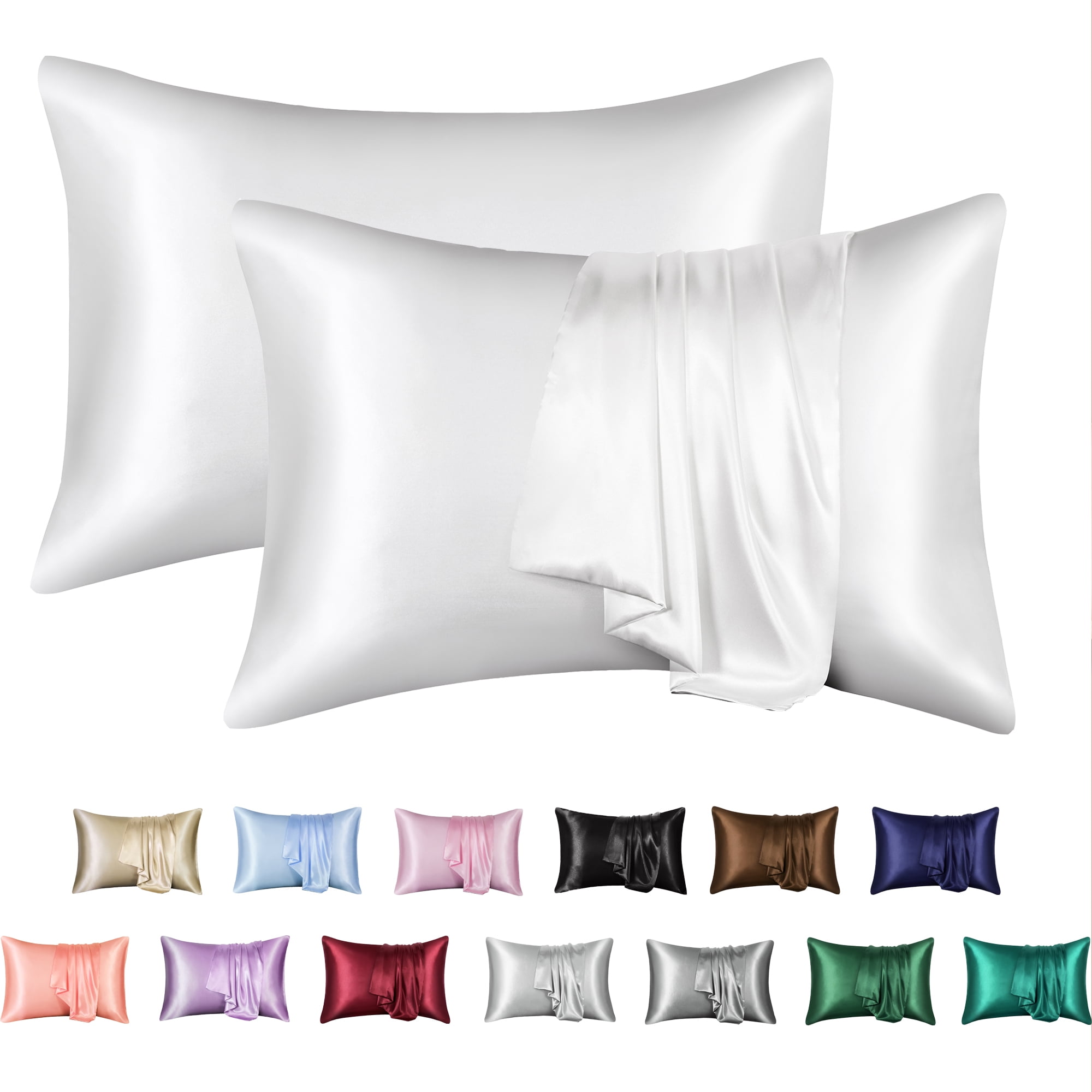 MR&HM Satin Pillow Case, 2 Pack Satin Queen Silk Pillowcase for Hair and Skin, 20x30, Ivory