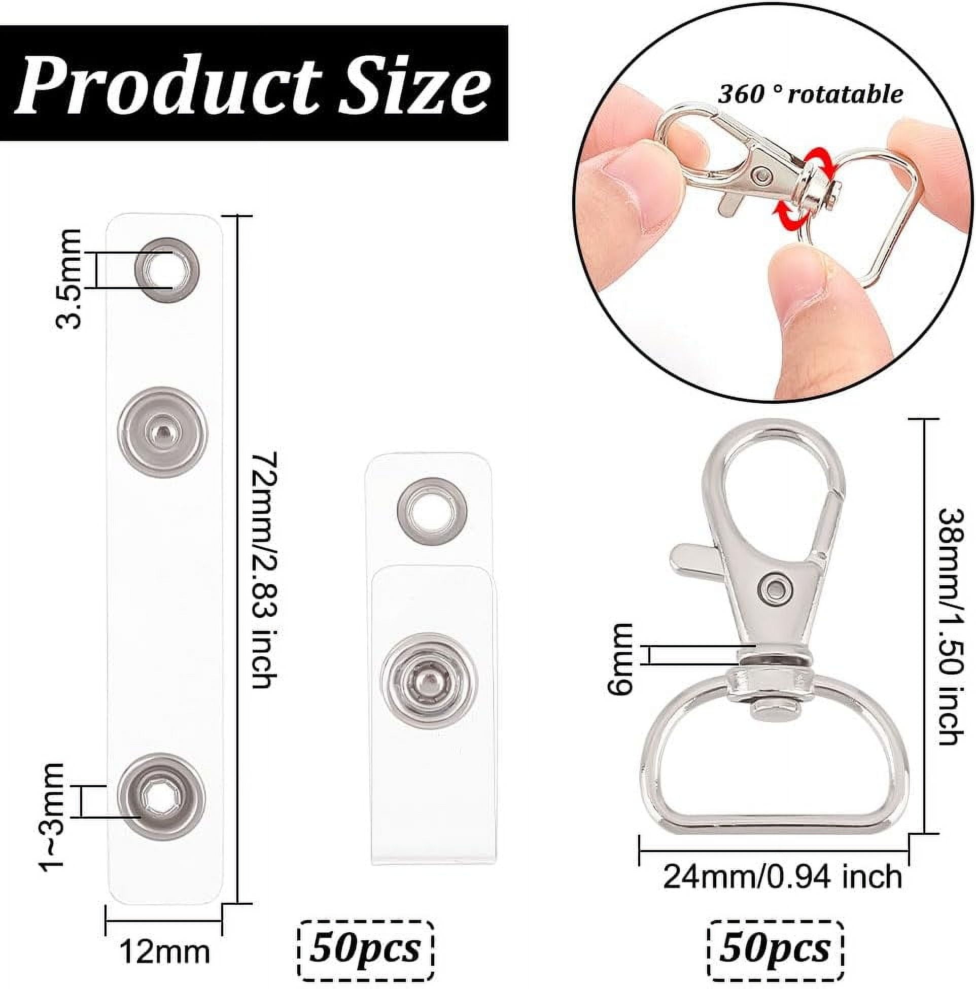 50Pcs Plastic Keychain Clips with 50Pcs Badge Holder Strap D Rings Swivel Lobster Clasps with Plastic Badge Holder Strap with Snap Eyelet Hole for DIY Crafts Key Chain Key Rings Metal Platinum