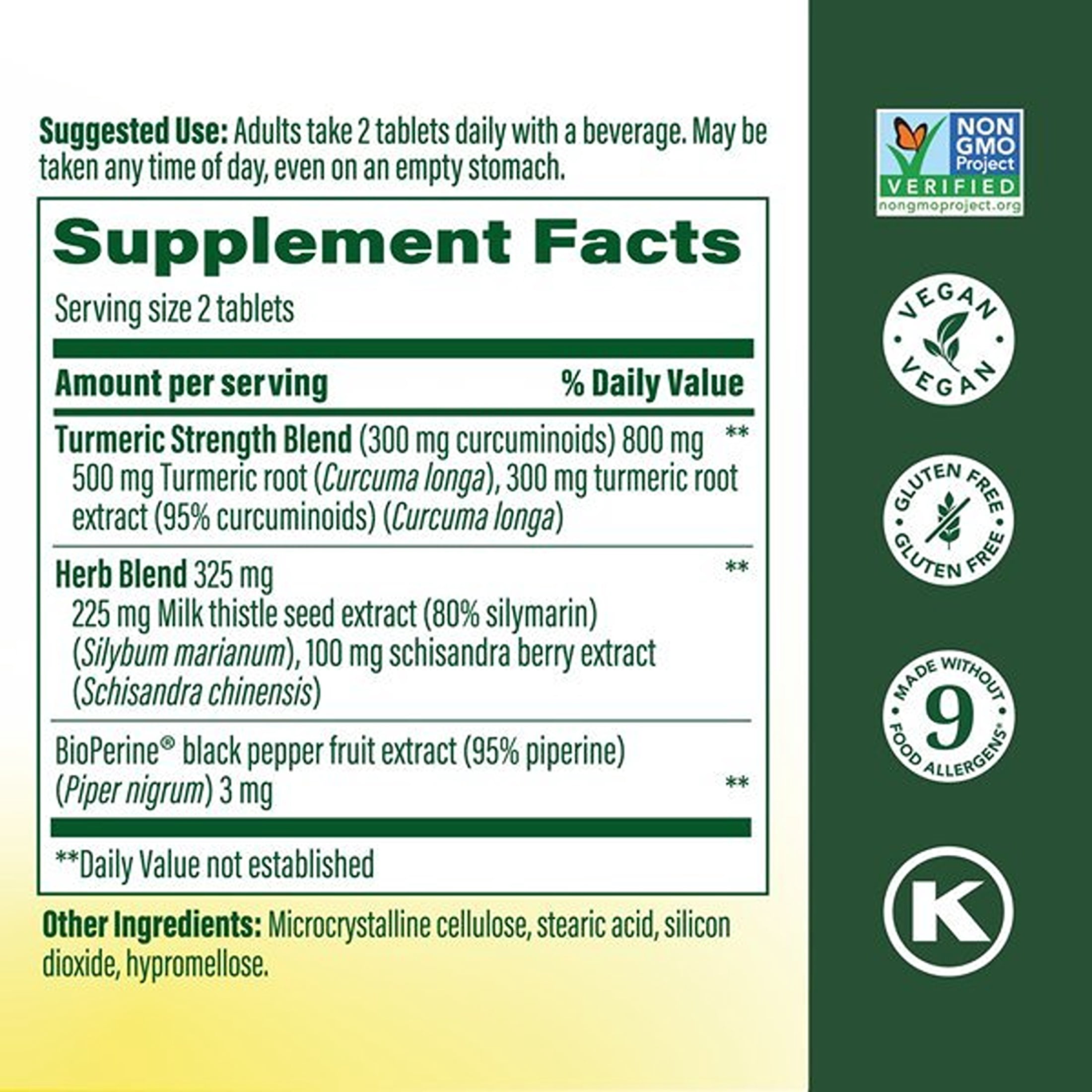 MegaFood Turmeric Curcumin Liver Support With Black Pepper, Vegan, 60 Tablets, 30 Servings