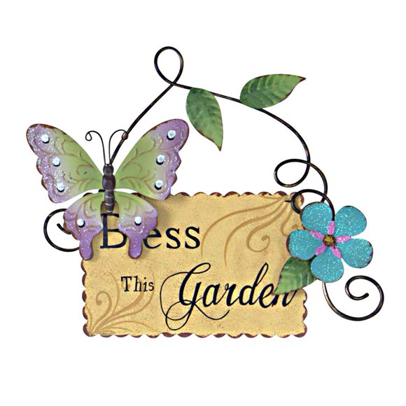 Attraction Design Metal Garden Welcome Sign with Butterfly Decor, Outdoor Hanging Welcome Sign for Garden Decoration Yard Decor