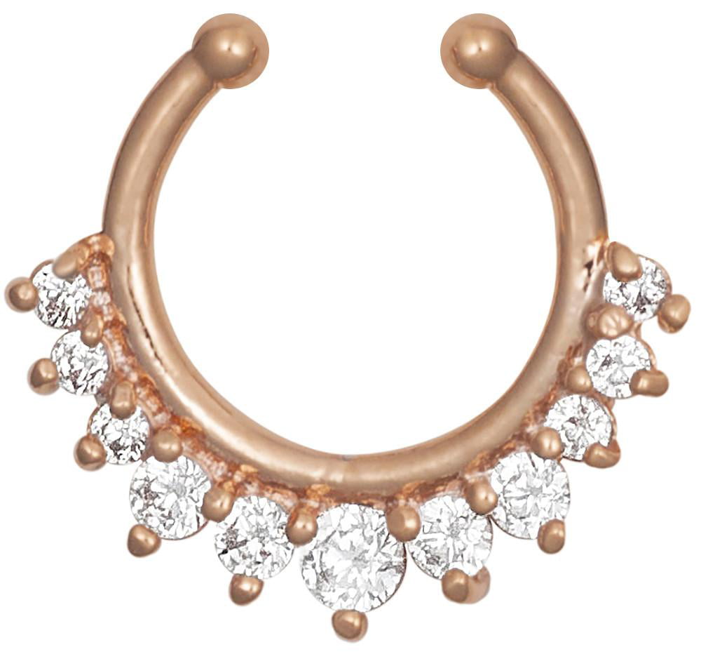 Diamond Fake Clip On Gem Septum Clicker Nose Hanger Ring Piercing Jewellery 