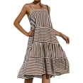 thumbnail image 6 of QAFOPEH Women Stripe Print Sleeveless Open Back Ruffled Tiered Sling Mini Dress, 6 of 7