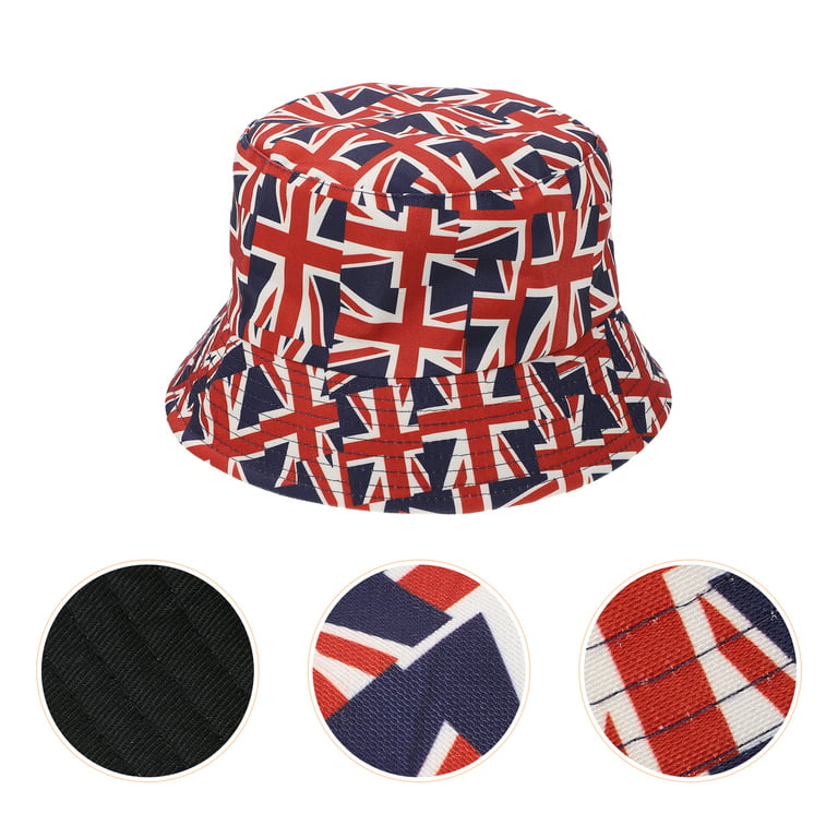 Etereauty Hat Bucket Cap Flag Jubilee Jack Union Hats Uk Queen Party  British Sun Summer England Fisherman Celebration Costume 