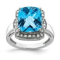 thumbnail image 3 of 925 Sterling Silver Rhodium Diamond and Checker-Cut Blue Topaz Ring Size 7, 3 of 5