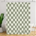 thumbnail image 3 of Aesthetic Checkerboard Grid Pattern Shower Curtain, Beige Sage Green Modern Shower Curtain Sets Decoration 71x84 Inch with plastic hooks, 3 of 6