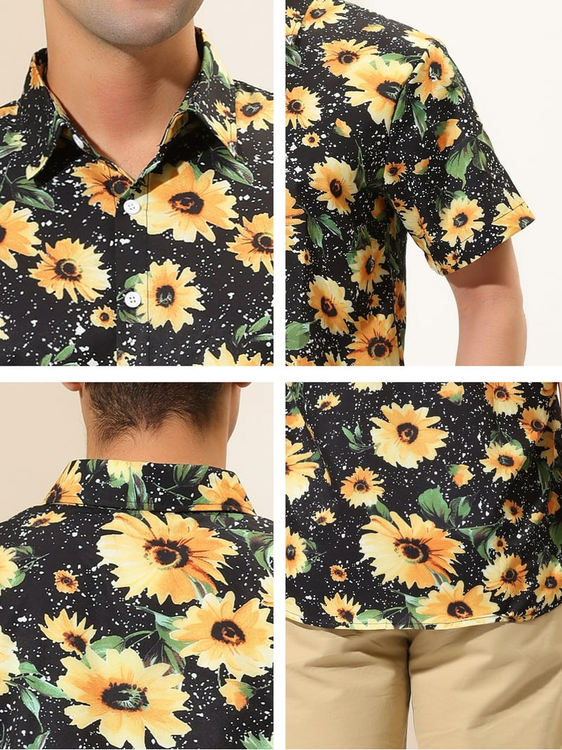 Unique Bargains men's Sunflower Print Button Down Shirt - Sizes S
