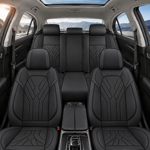 PU Leather Seat Covers Full Set Fit for GMC Terrain 2010-2026 Non-Slip and Waterproof Seat Covers for Cars, Car Seat Protector 5 Seat with Storage Pockets(Black)