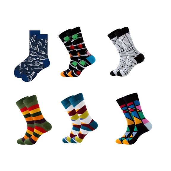 FURMORA 6Pcs Socks for Women,Unisex Trendy Design Womens Socks,Comfortable Mid-Calf Length Cotton Socks for Women,Blakc