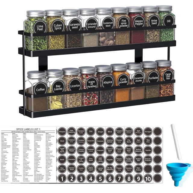 Organizador de especias de 4 niveles, soporte de almacenamiento de estante de especias para gabinete de cocina, puerta de despensa, montaje en pared, encimera, negro