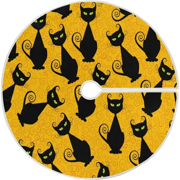 FMSHPON Black Cat Xmas Christmas Tree Skirt Stand Mat for Holiday Party Decoration Indoor Outdoor 36 inches