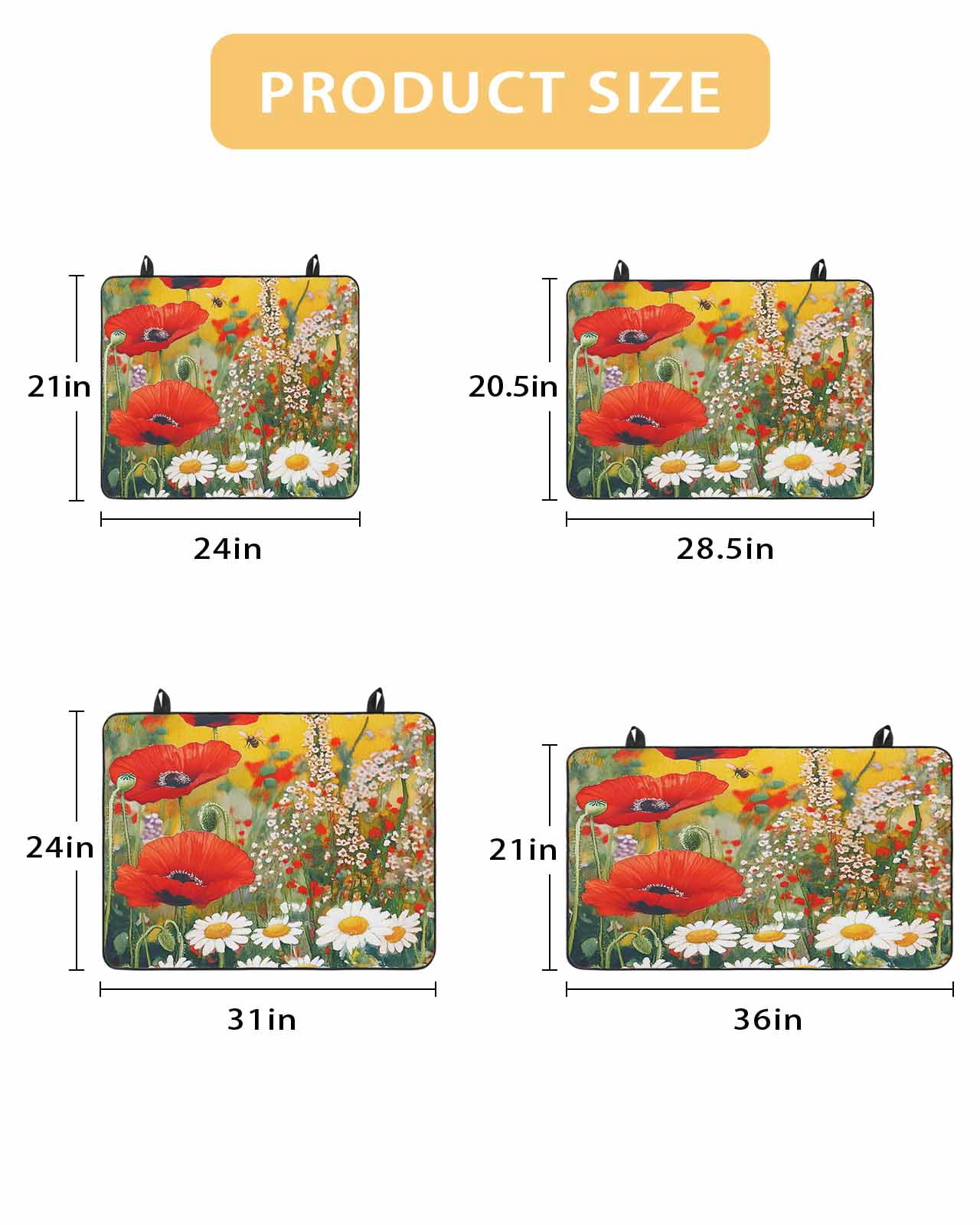 nqOlkjepod Large Induction Cooktop Protector Mat 24"x21", Spring Botanical Stove Top Covers for Electric Stove, Modern Watercolor Daisy Poppy Flower Bees Stove Burner Cover Mats Stove Cover