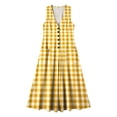 thumbnail image 7 of Makaor Linen Dresses for Women Casual Summer A Line Button Maxi Dresses Plus Size Sleeveless Dress Gingham V Neck Beach Vacation Clothes with Pockets Yellow L, 7 of 7