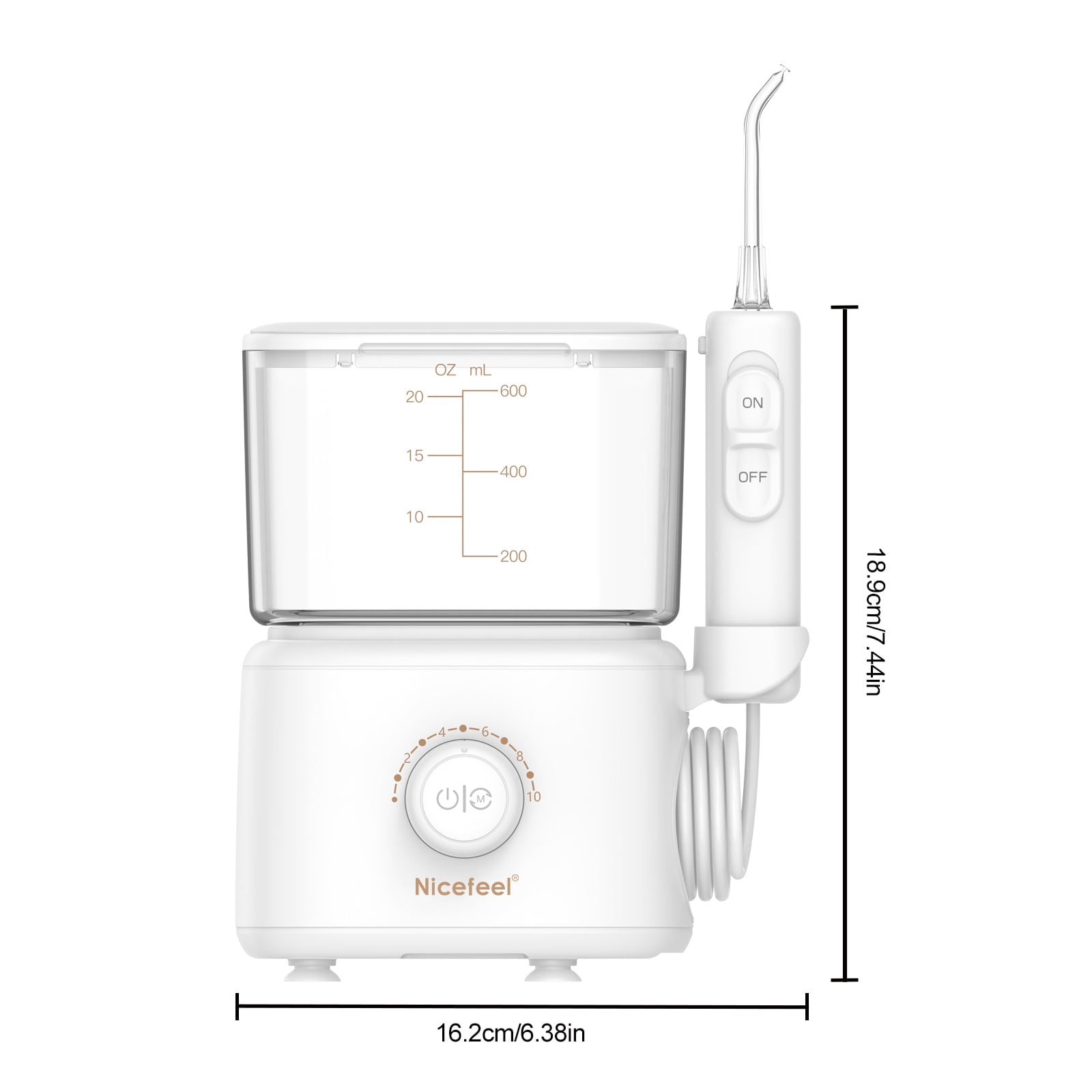 2 Modes Countertop Water Flosser with 40 Pressure Settings, 600ml Detachable Tank, 5 Nozzles for Braces and Sensitive Gums, White