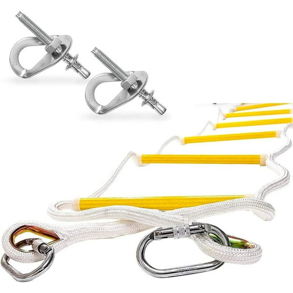 Fire Escape Ladder 2 Story 16ft - Rope Ladder Fire Escape with Anchors - Ladder for Kids & Adults