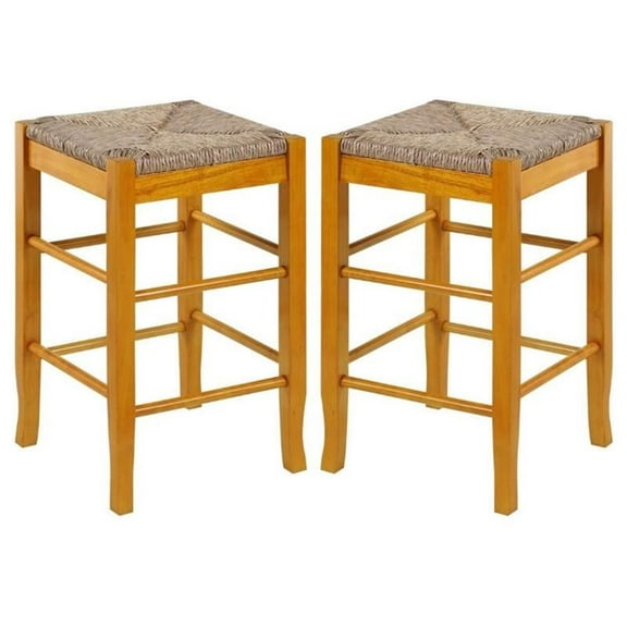 Home Square Square Rush 24" Stationary Counter Stool in Oak - Set of 2