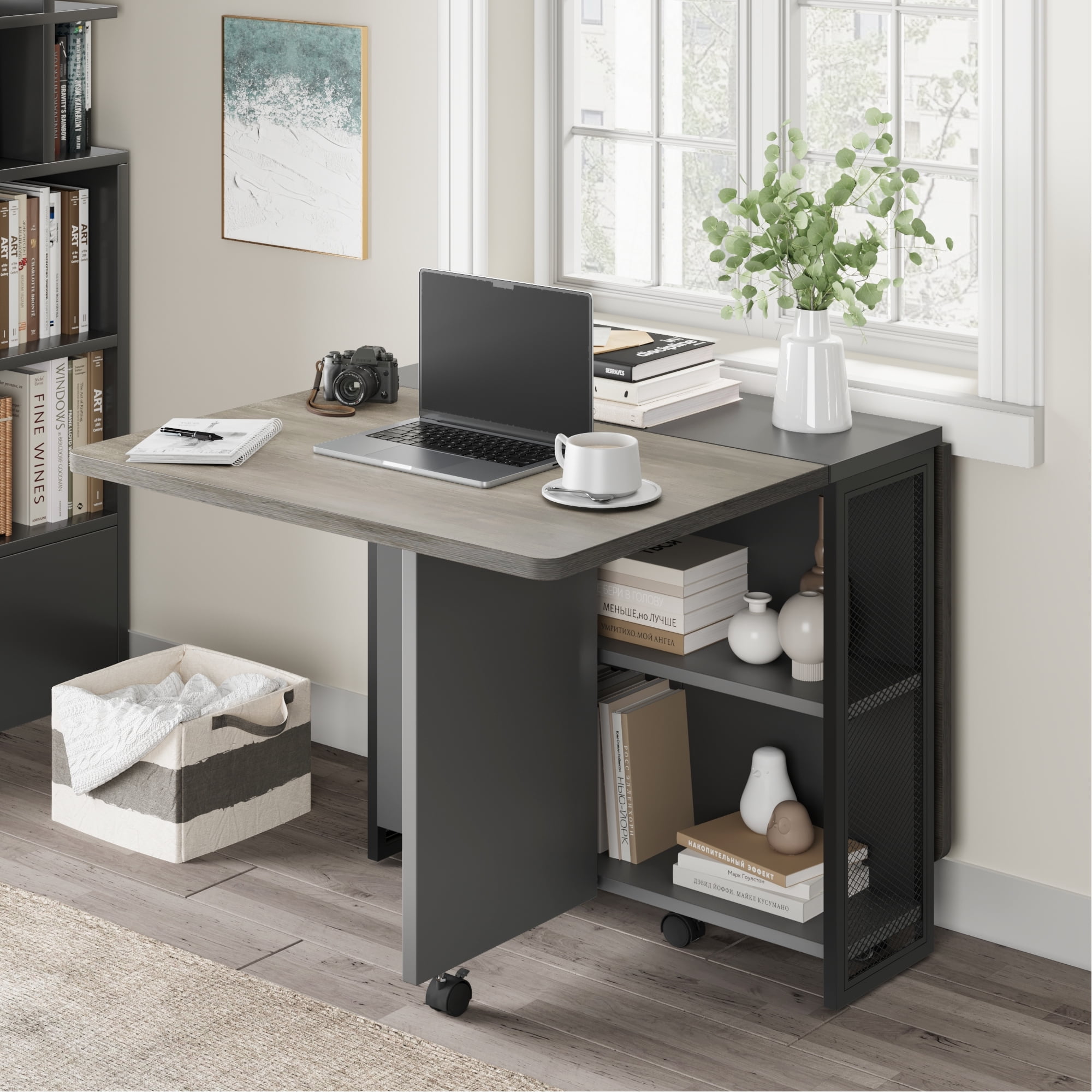 Dragonpad USA 29.5 in Rectangle 2 Tier Storage Dining Table, Charcoal Gray