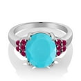 thumbnail image 2 of Gem Stone King 3.50 Ct Oval Green Turquoise Red Created Ruby 925 Sterling Silver Ring (Size 5), 2 of 4