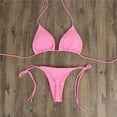 thumbnail image 4 of Traje De Baño De Dos Piezas Con Cuello Halter Para Mujer, Traje De Baño De Tanga Sexy Liso De Licra Con Cordones, Negro, 4 of 6