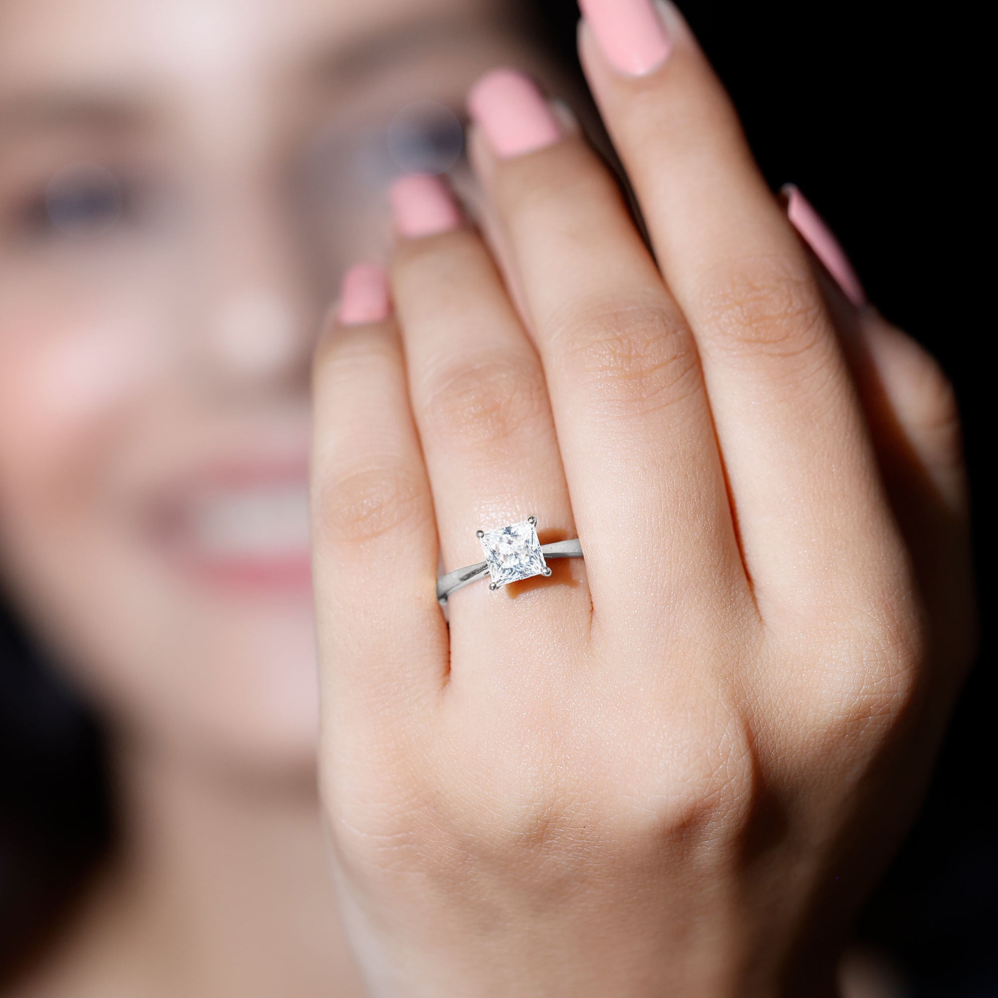 Rosec Jewels Princess Cut Moissanite Solitaire Engagement Ring for Women - 6 mm - 1 Carat Ring - D-VS1 Quality Certified, 14K White Gold, US 10.50