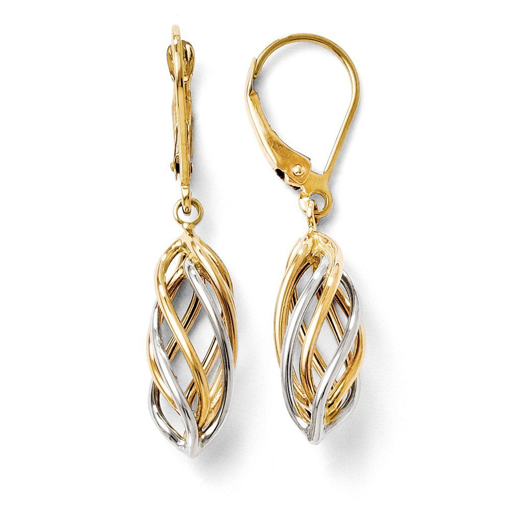 JewelryWeb 14k TwoTone Gold Polished Leverback Earrings 2.3 Grams