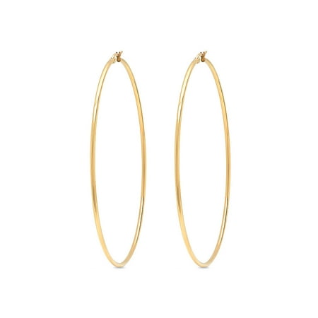 - 3.5 Inch Stunning Stainless Steel Yellow Gold Tone Hoop Earrings (90mm Diameter)