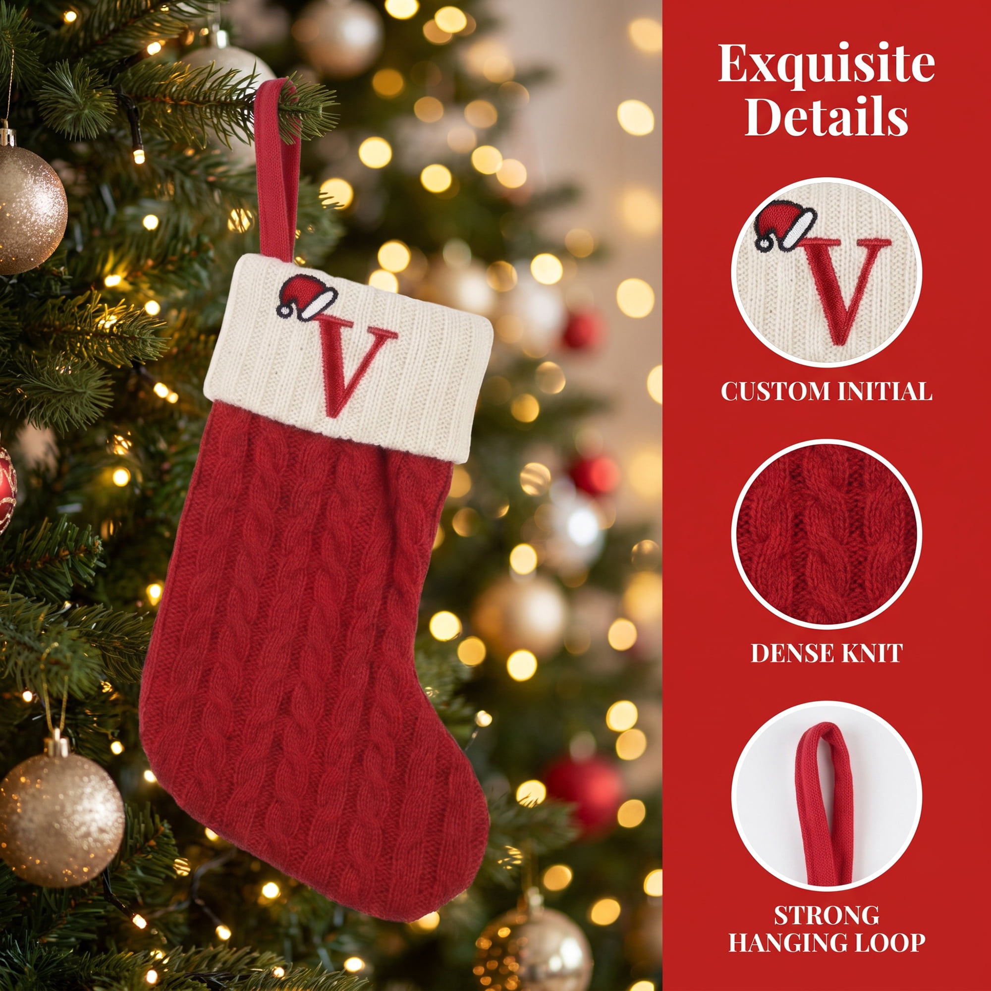 Unique Bargains Cartoon Christmas Luxury Grand Hearth Accent Stocking Letter V 8"