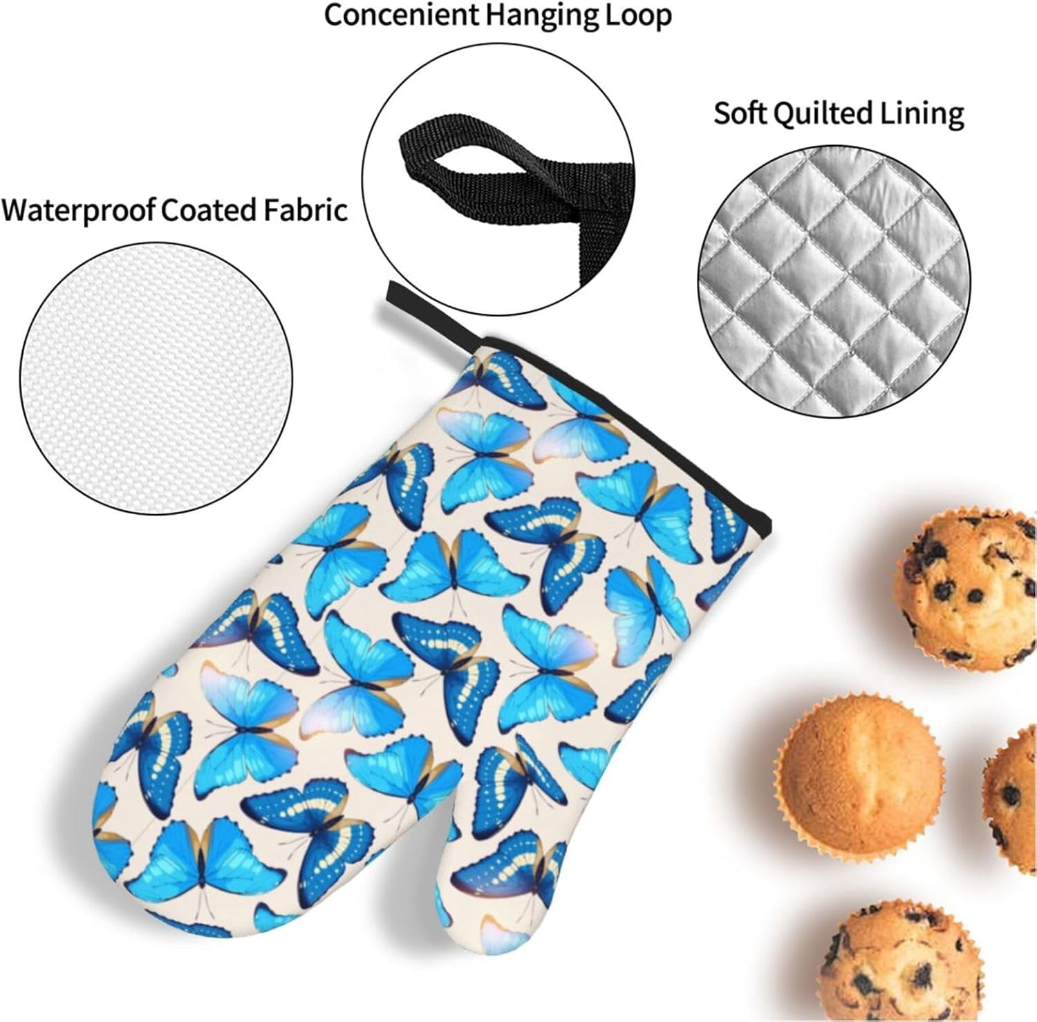 Butterfly Oven Mitts Pot Holders Set of 4, Kitchen Gloves Potholders Heat Resistant for Chef Baking Cooking Grilling BBQ