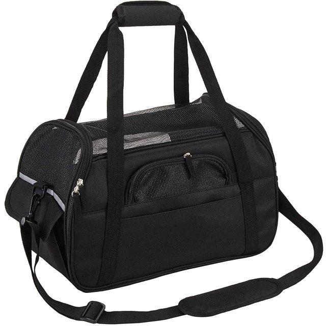 Productos para mascotas, bolsa de compras de malla transpirable, bolsa de transporte para mascotas, tela oxford, negro, 48 * 25.5 * 33 cm JAMW Sencillez