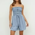 thumbnail image 2 of DHFJKG Women's Summer Casual Smocked Rompers Strapless Loose Fit Shorts Jumpsuits Beach Vacation Clothes Travel Outfits Trendy Romper, 2 of 8