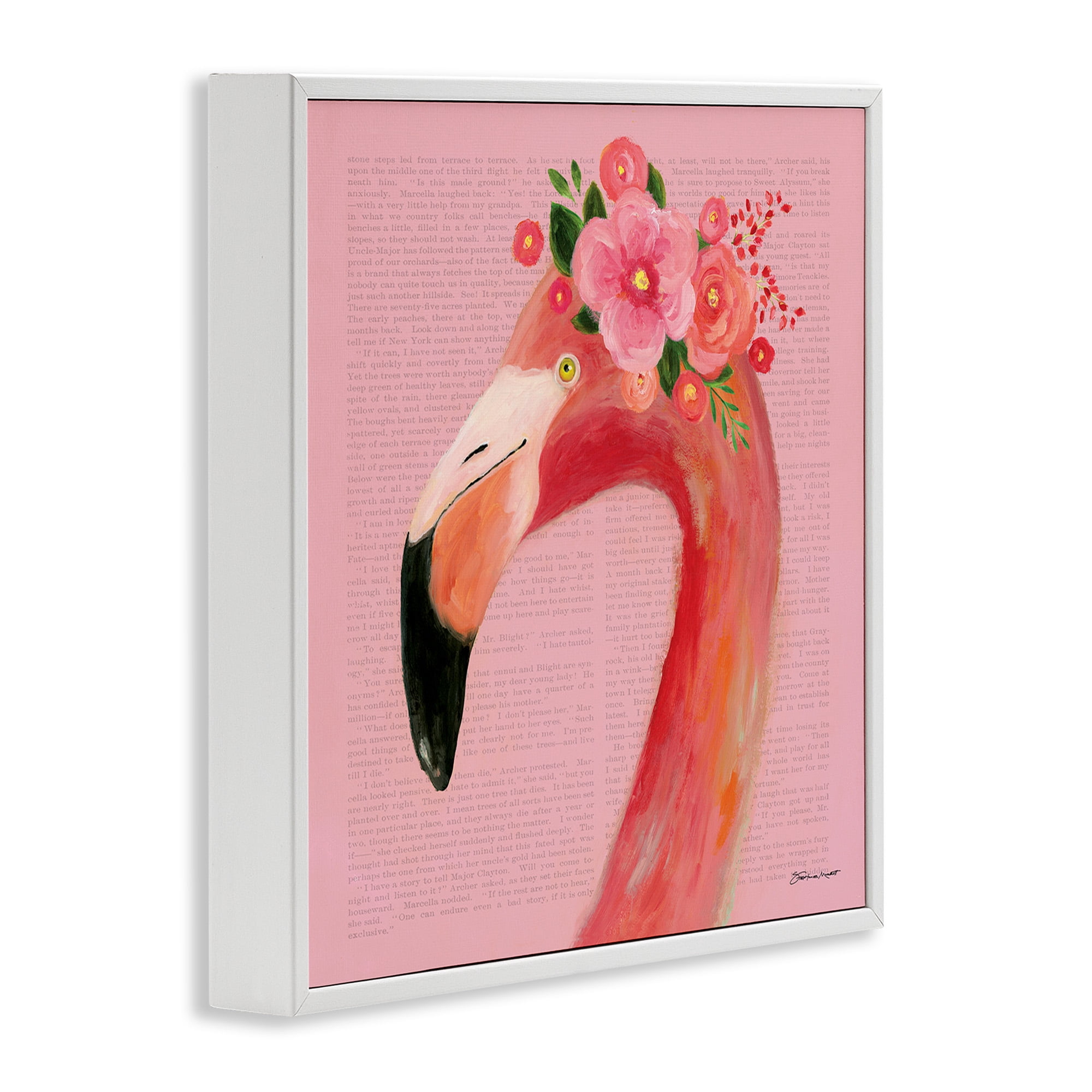 Stupell Industries Floral Flamingo Pink Portrait Animals & Insects Painting White Framed Art Print Wall Art, 24 x 24