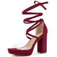 thumbnail image 1 of Sandalias de tacón grueso Allegra K con cordones y plataforma transparente borgoña 38, 1 of 2